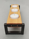 Tealight Candle Holder Wood and Metal - Fir, Steel, and Copper Rustic Votive Holder - 3 Candles Included