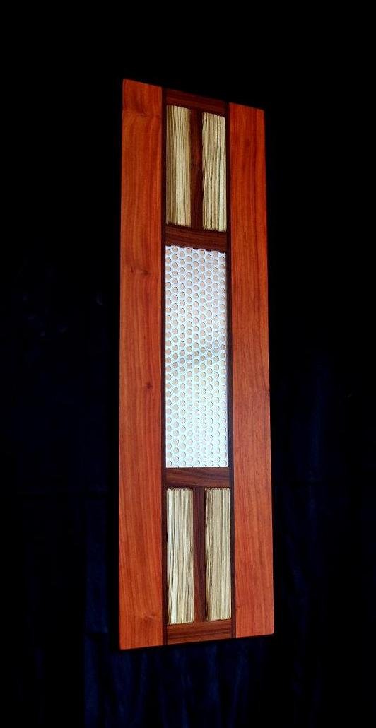 Tall Cocobolo and Padouk Wall Art w/ Metal and Zebrawood Accents 