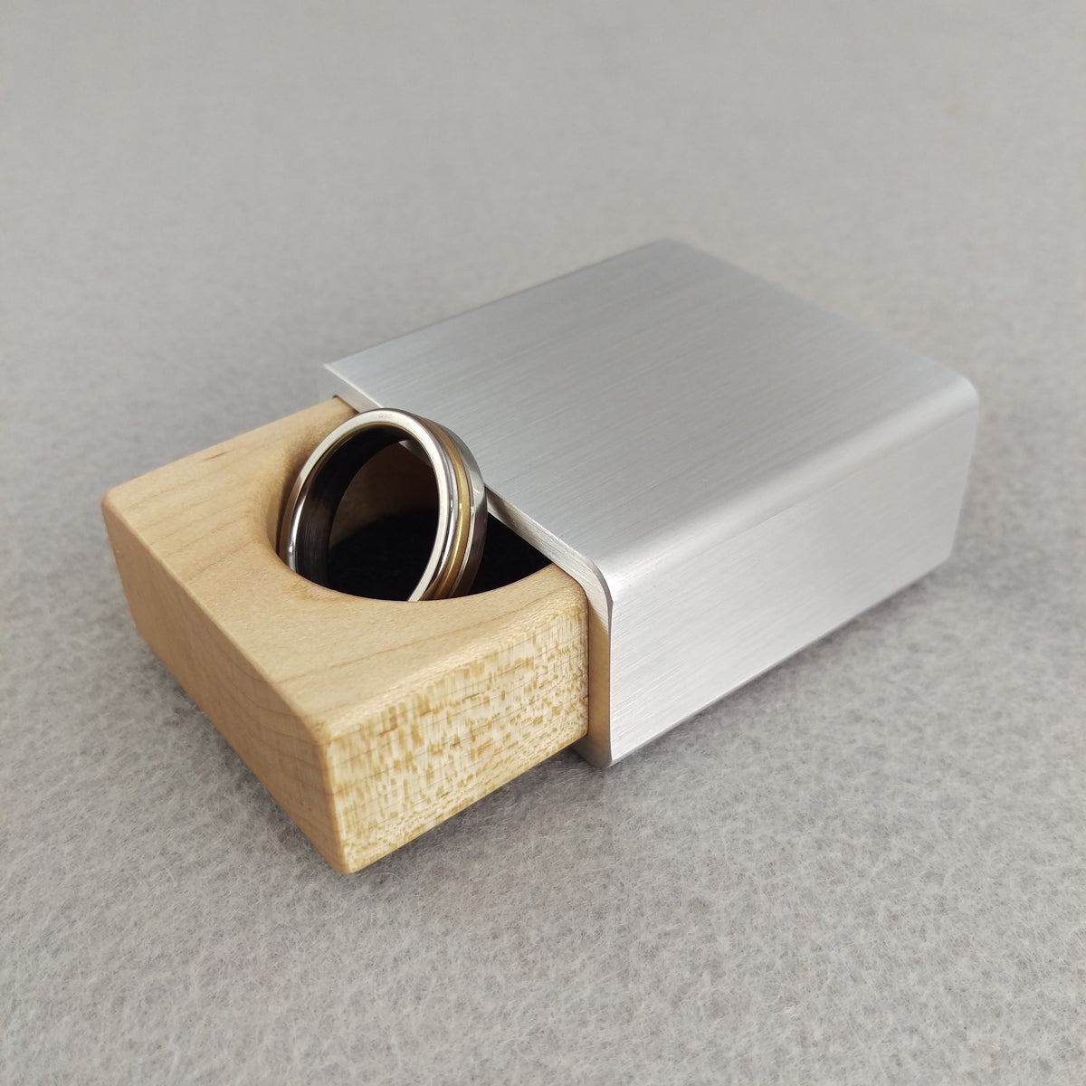 Pocket Size Engagement Ring Box Brushed Aluminum and Zebrawood