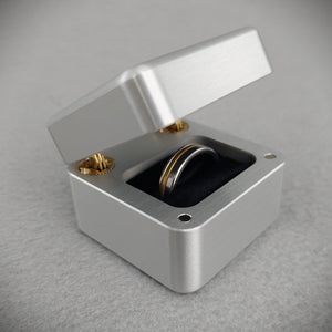 DPCustoms Square Clam Shell Engagement Ring Box in Brushed Solid Aluminum and Brass