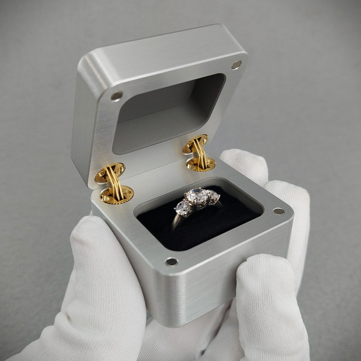 DPCustoms Square Clam Shell Engagement Ring Box in Brushed Solid Alumi