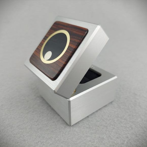 Solid Metal Engagement Ring Box w/ Cocobolo, Brass, Ebony, & Nickel Silver Inlays
