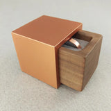Modern Cube Engagement Proposal Ring Box- Copper Anodized Aluminum and Black Walnut