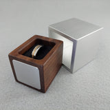 Modern Cube Engagement Ring Box - Black Walnut and Aluminum w/ Inlays