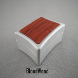DPCustoms Curvy Clam Shell Engagement Ring Box in Brushed Solid Aluminum and Brass, Featuring Leopardwood, Bloodwood, Zebrawood Inlays