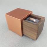 Modern Cube Engagement Proposal Ring Box- Copper Anodized Aluminum and Black Walnut