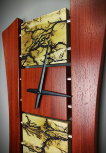 High Voltage Lichtenberg Wall Clock - Clear Pine, Padauk, and Stainless Steel