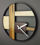Modern ZebraWood and Steel Round Wall Clock