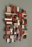 3D wall hanging mosaic, multi colored woods, metals, and stone