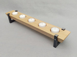 Wood and Metal Tea Light Candle Holder - Maple and Welded Steel Votive Holder - 5 Tea Light Candles Included