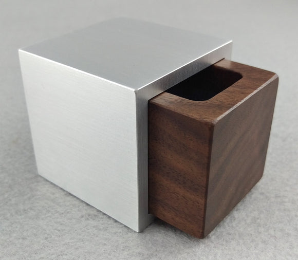 Modern Cube Engagement Proposal Ring Box - Black Walnut and Aluminum