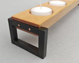 Rustic Wood and Metal Tealight Candle Holder - Tabletop Candle Holder - Fir, Steel, Copper Votive Holder - Candles Included