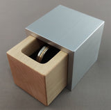 Cube Metal Engagement Ring Box- Brushed Aluminum and Maple