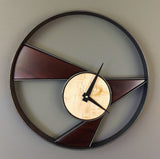 Maple and Steel Modern Round Wall Clock