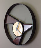 Maple and Steel Modern Round Wall Clock